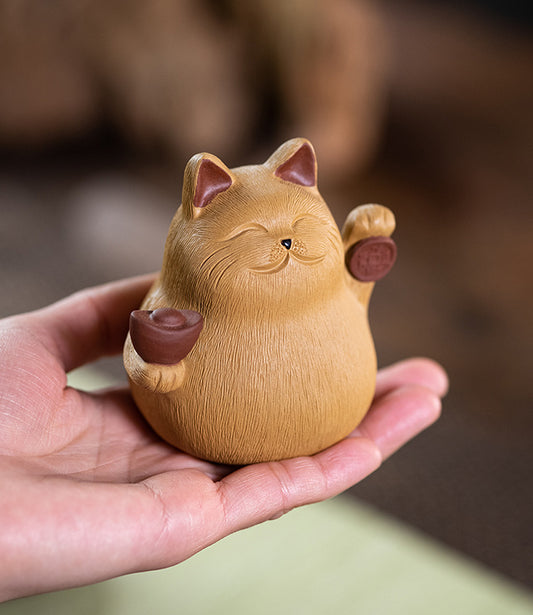Fortune Cat Yixing (Zi Sha) Clay Tea Pet